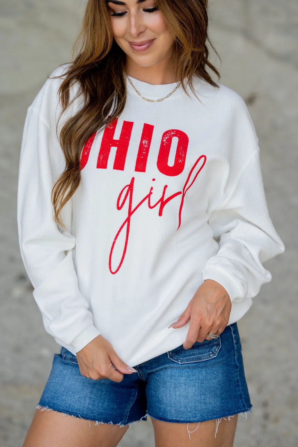 Bold Ohio Girl Ribbed Graphic Crewneck