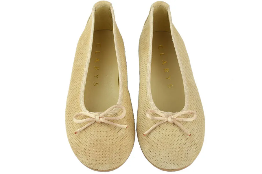 Clarys Girls Gold Suede Ballerina