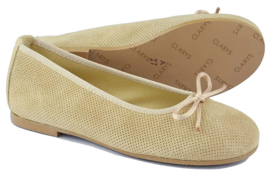 Clarys Girls Gold Suede Ballerina