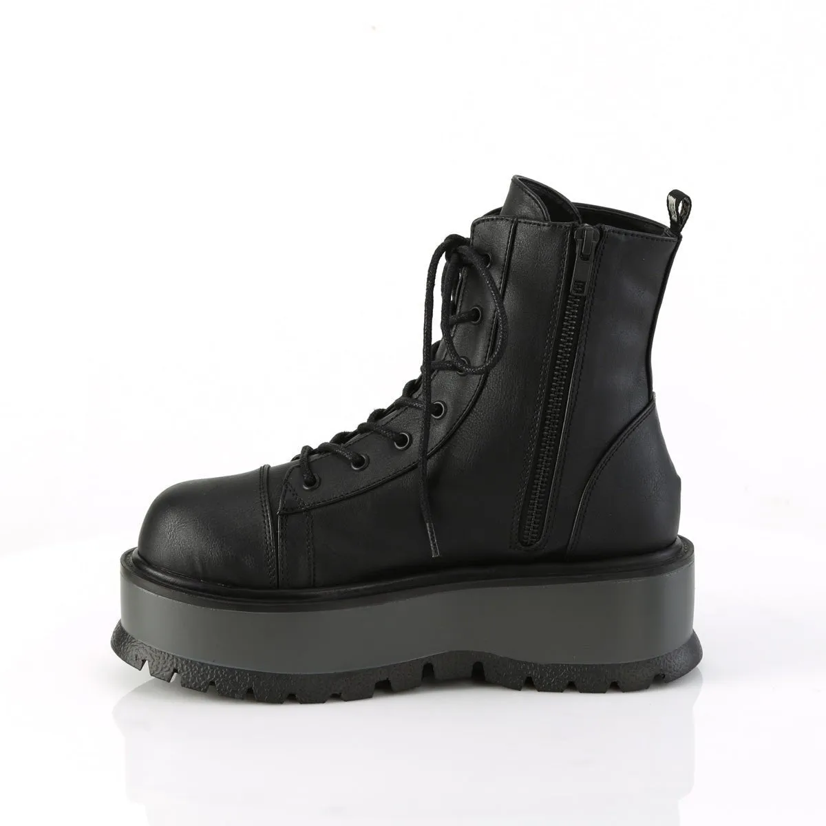 Demonia SLACKER-55 | Black Vegan Leather Ankle Boots