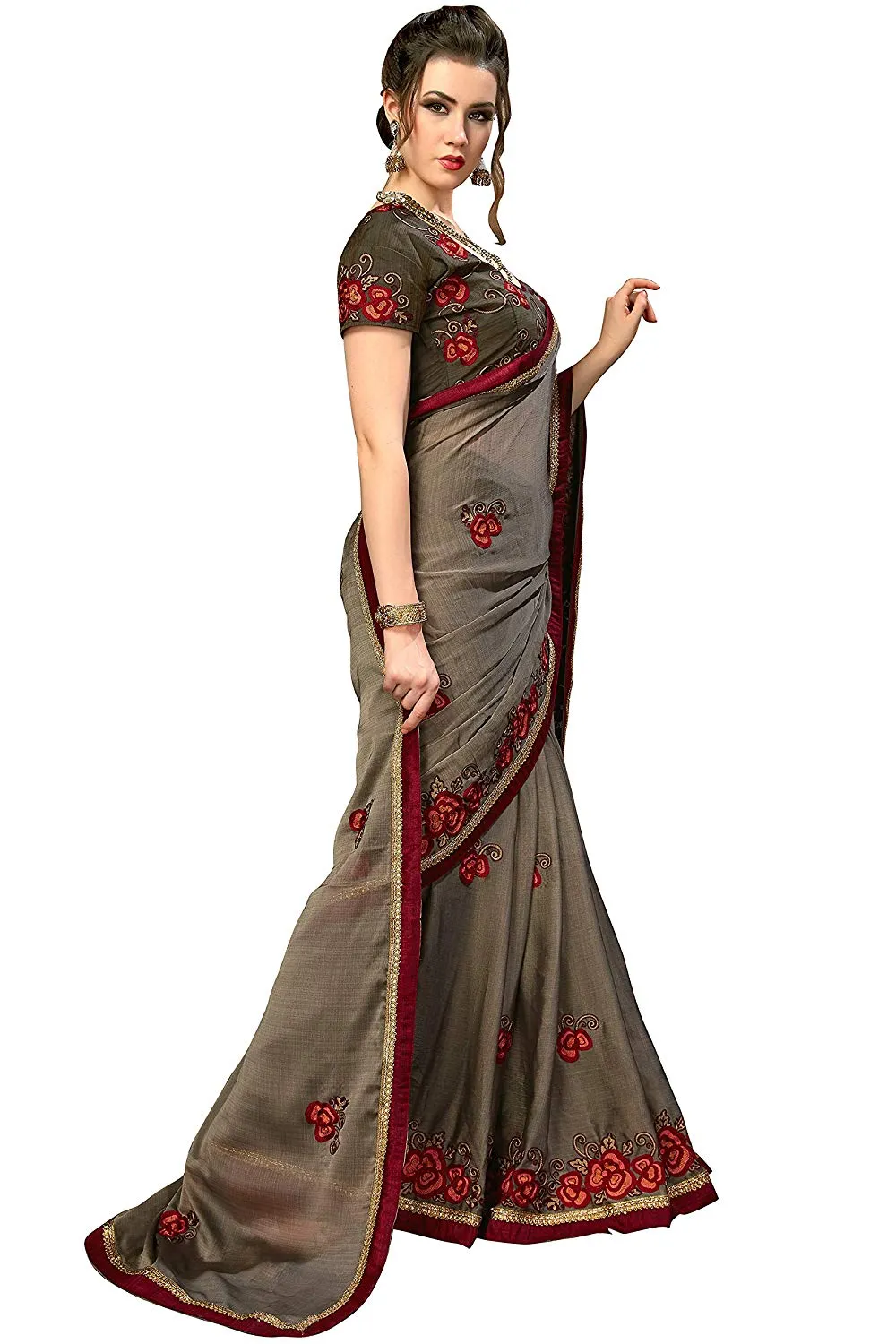 Glory Sarees Women's Chiffon Saree With Blouse Piece (luxury114_grey)