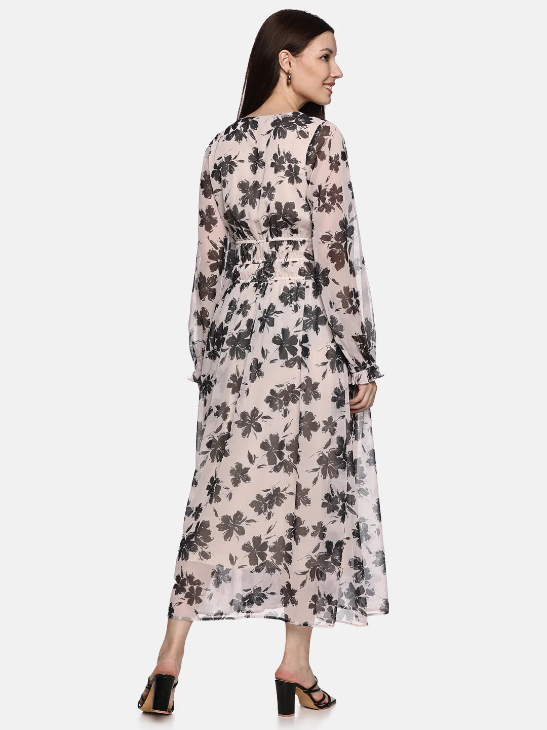 IS.U Floral Off-White Blouson Sleeve Maxi Dress