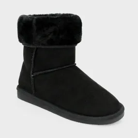 Ladies Black Faux Fur Turnover Ankle Boot