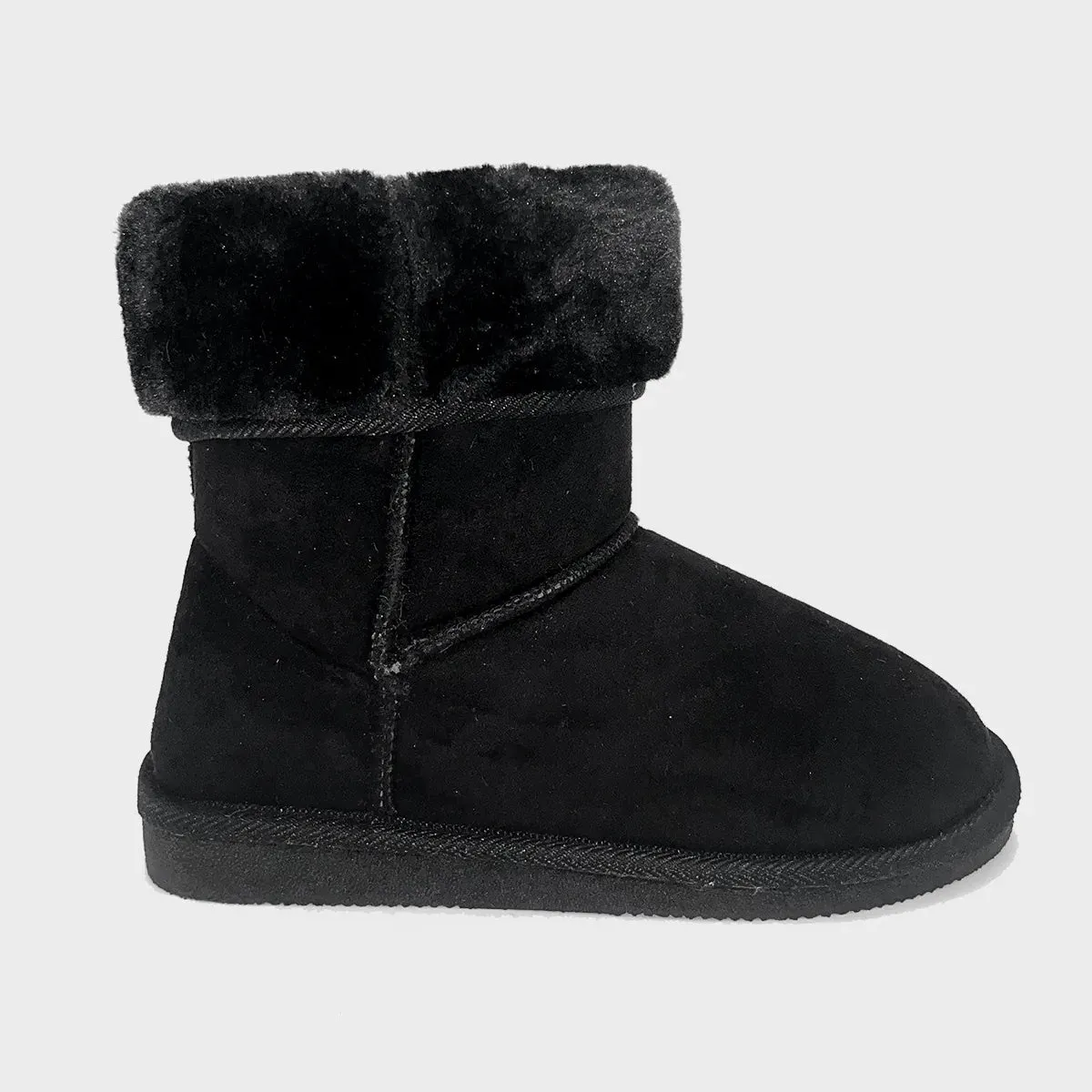 Ladies Black Faux Fur Turnover Ankle Boot