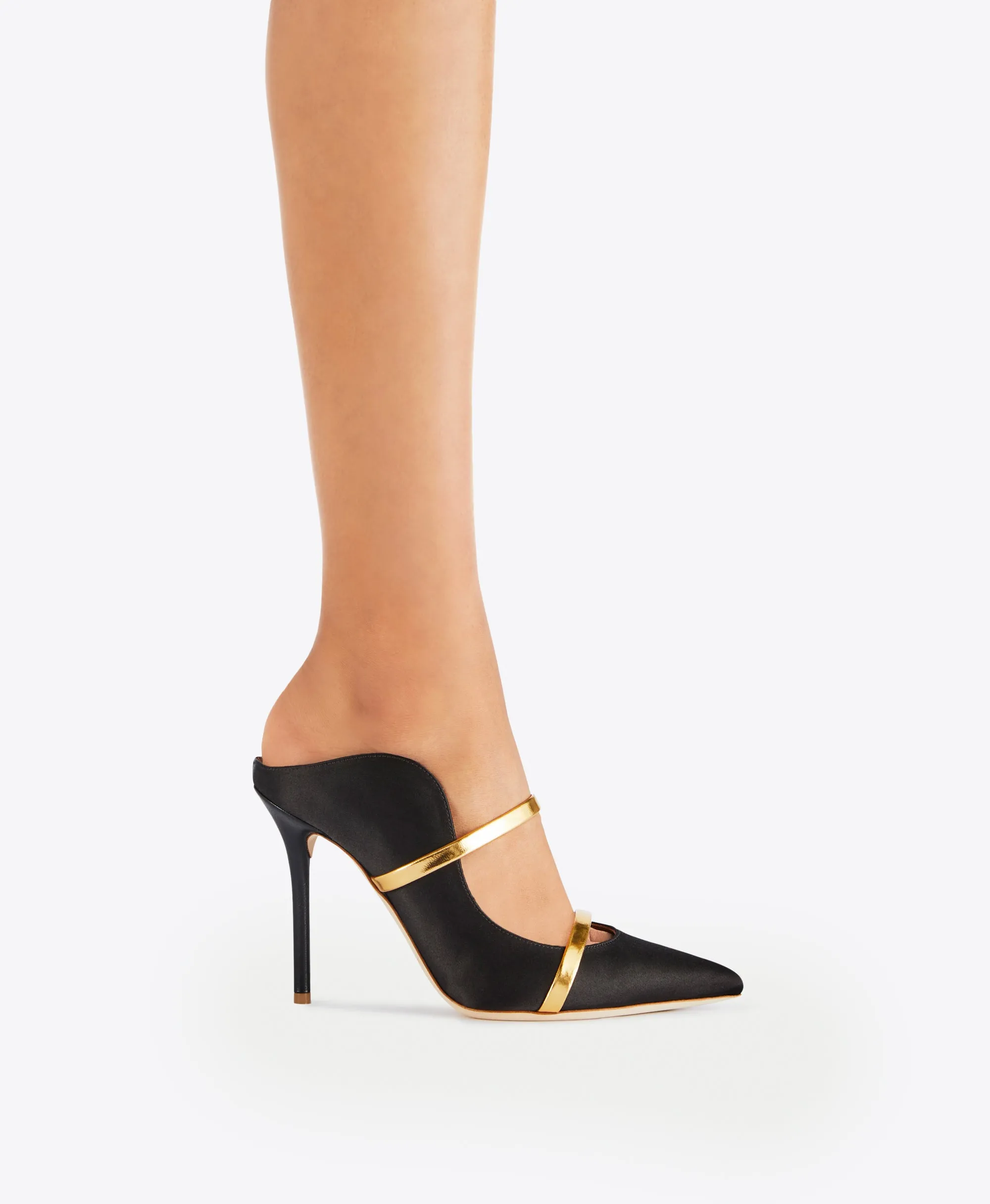 Maureen 100 Black & Gold Satin Mules