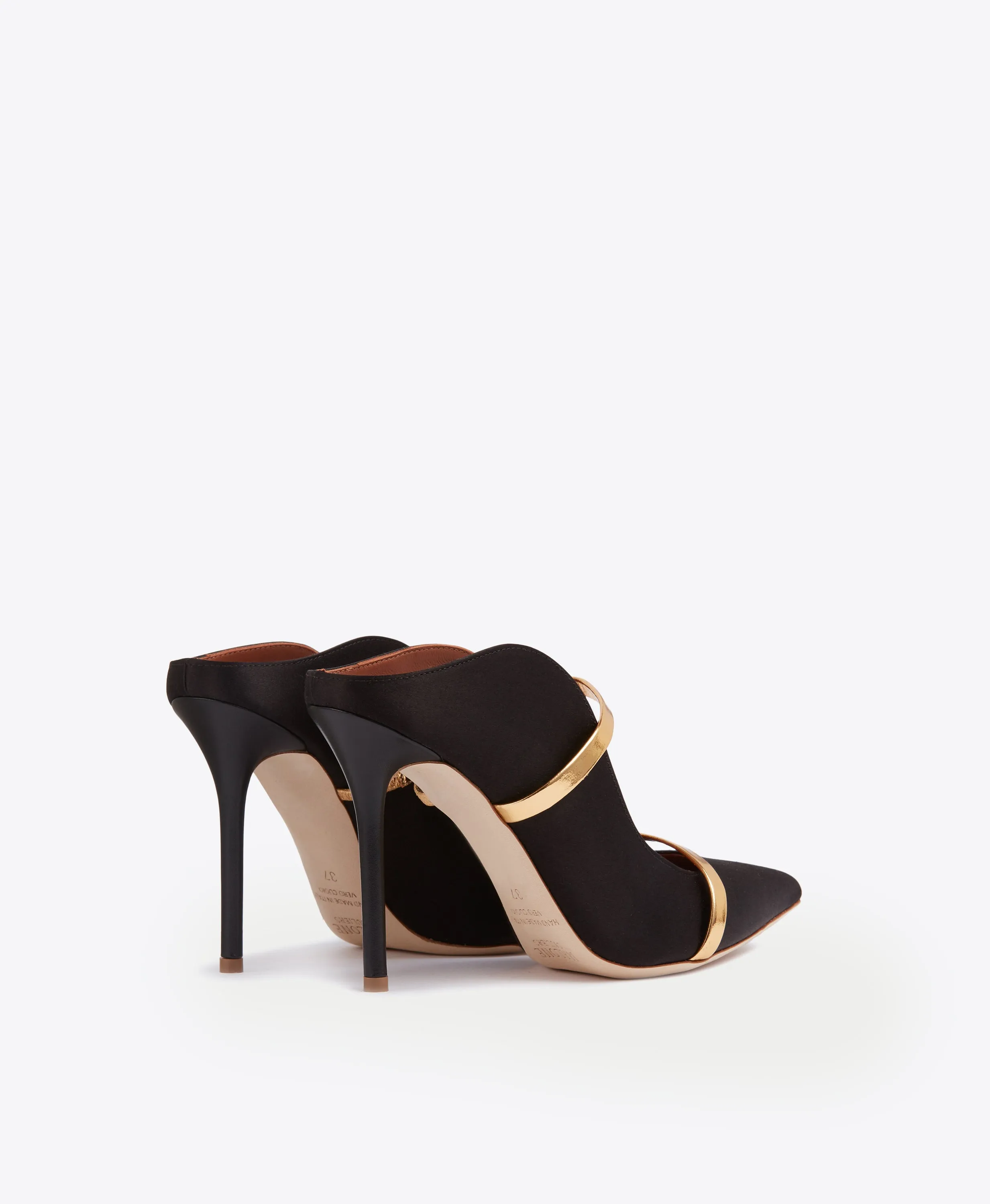 Maureen 100 Black & Gold Satin Mules