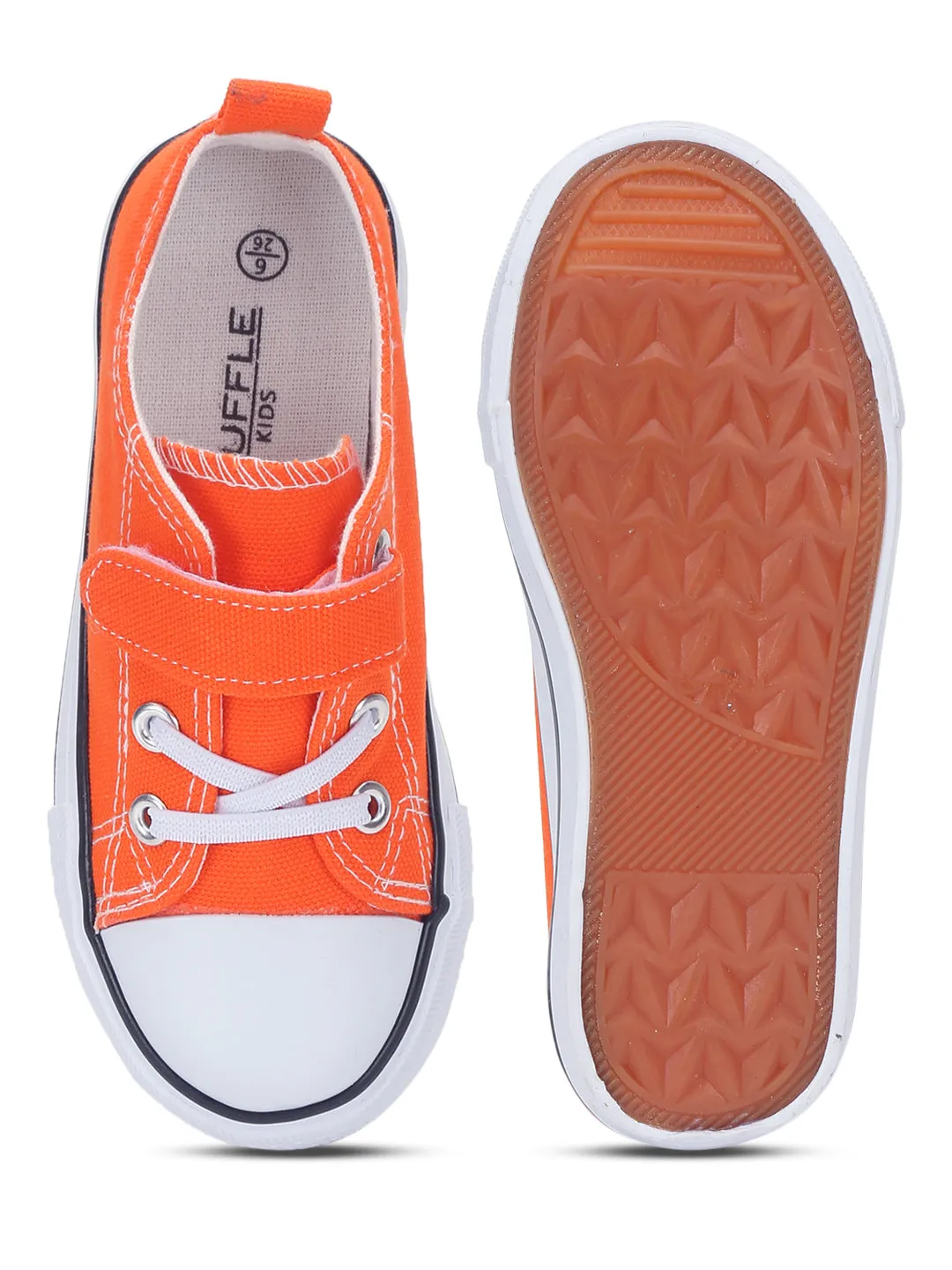 Orange Canvas Stylish Velcro Sneakers For Kids-Unisex (TC-VKCAN3-ORA)