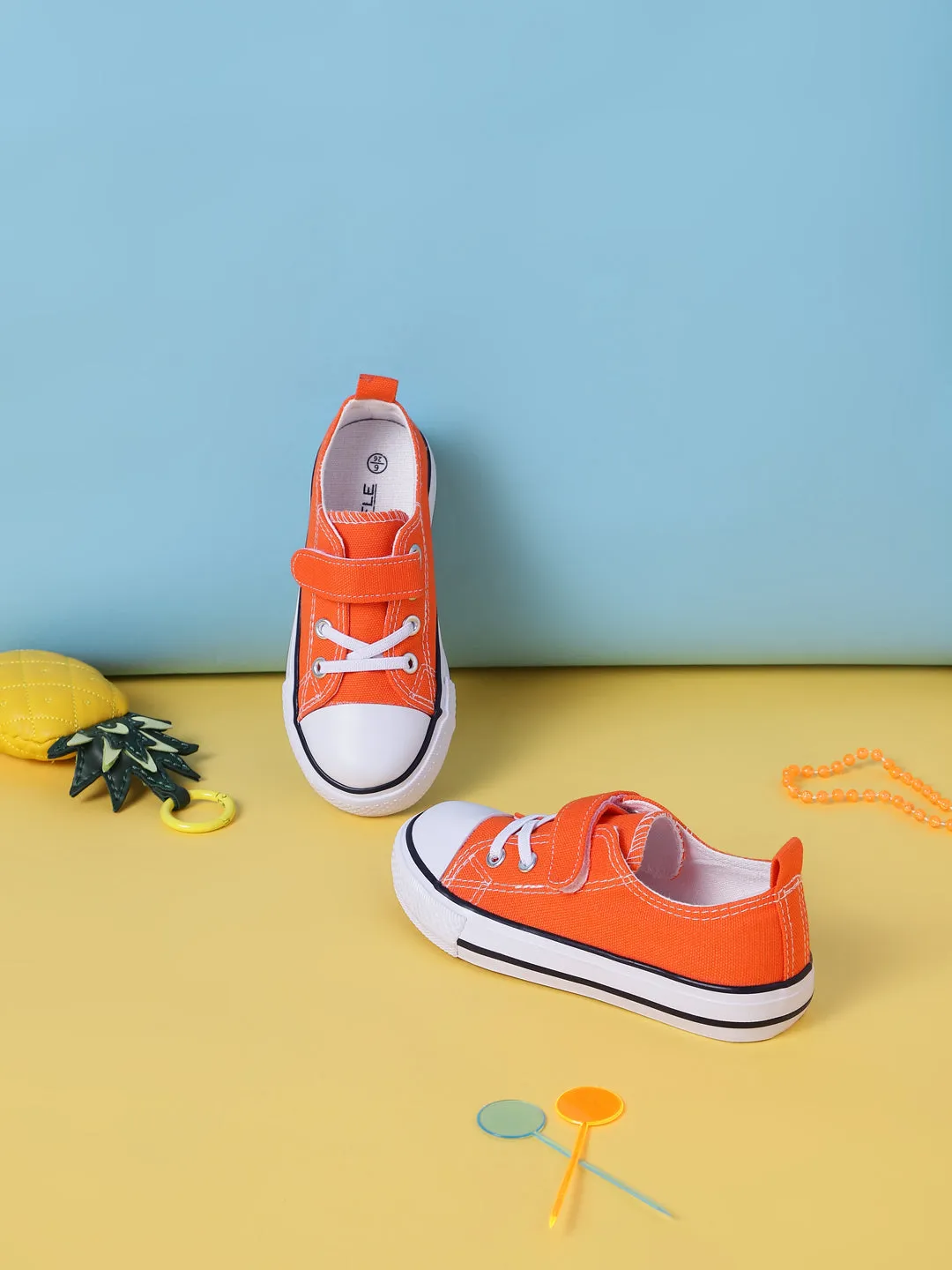 Orange Canvas Stylish Velcro Sneakers For Kids-Unisex (TC-VKCAN3-ORA)