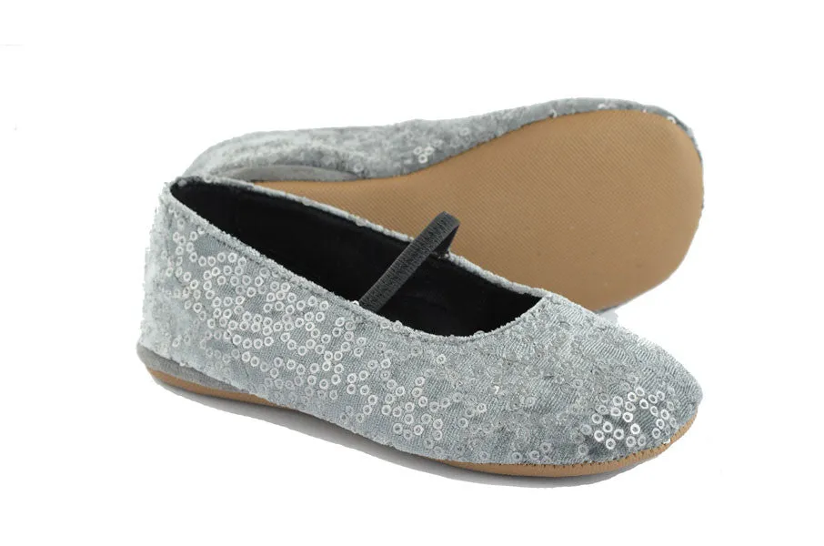 PèPè Girls Grey Velvet & Silver Sequined Indoor Shoe