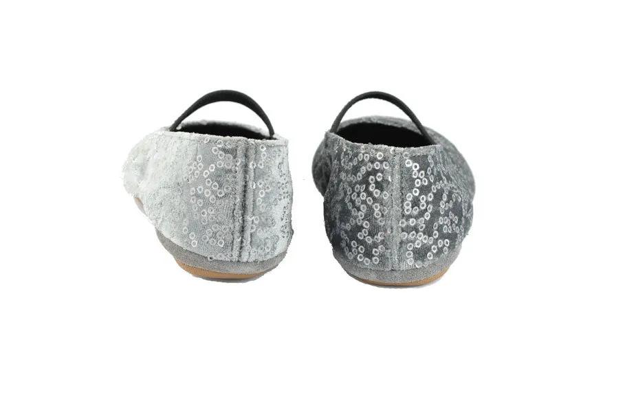 PèPè Girls Grey Velvet & Silver Sequined Indoor Shoe