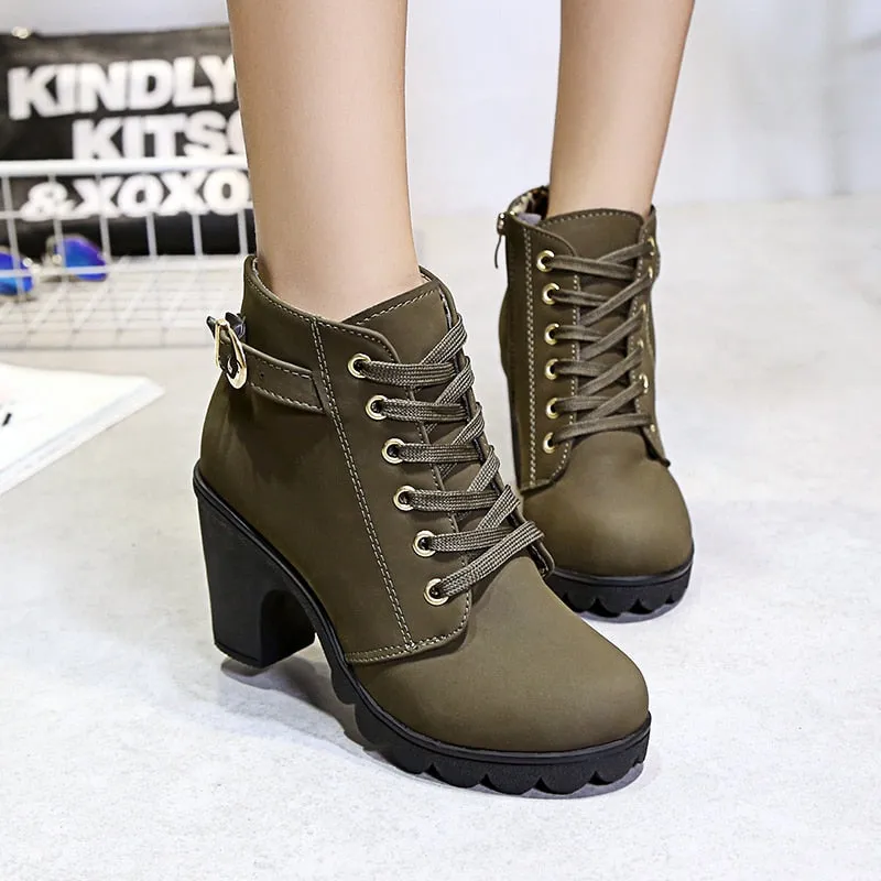 Square Women Winter High Heel Boots