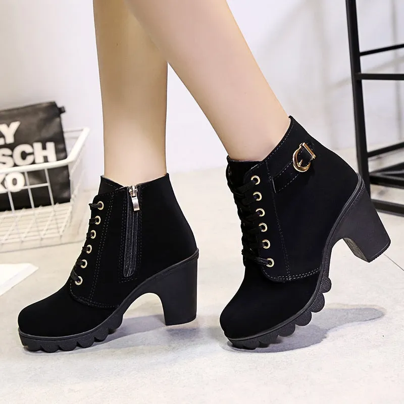 Square Women Winter High Heel Boots