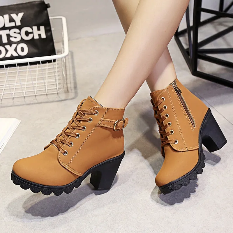 Square Women Winter High Heel Boots