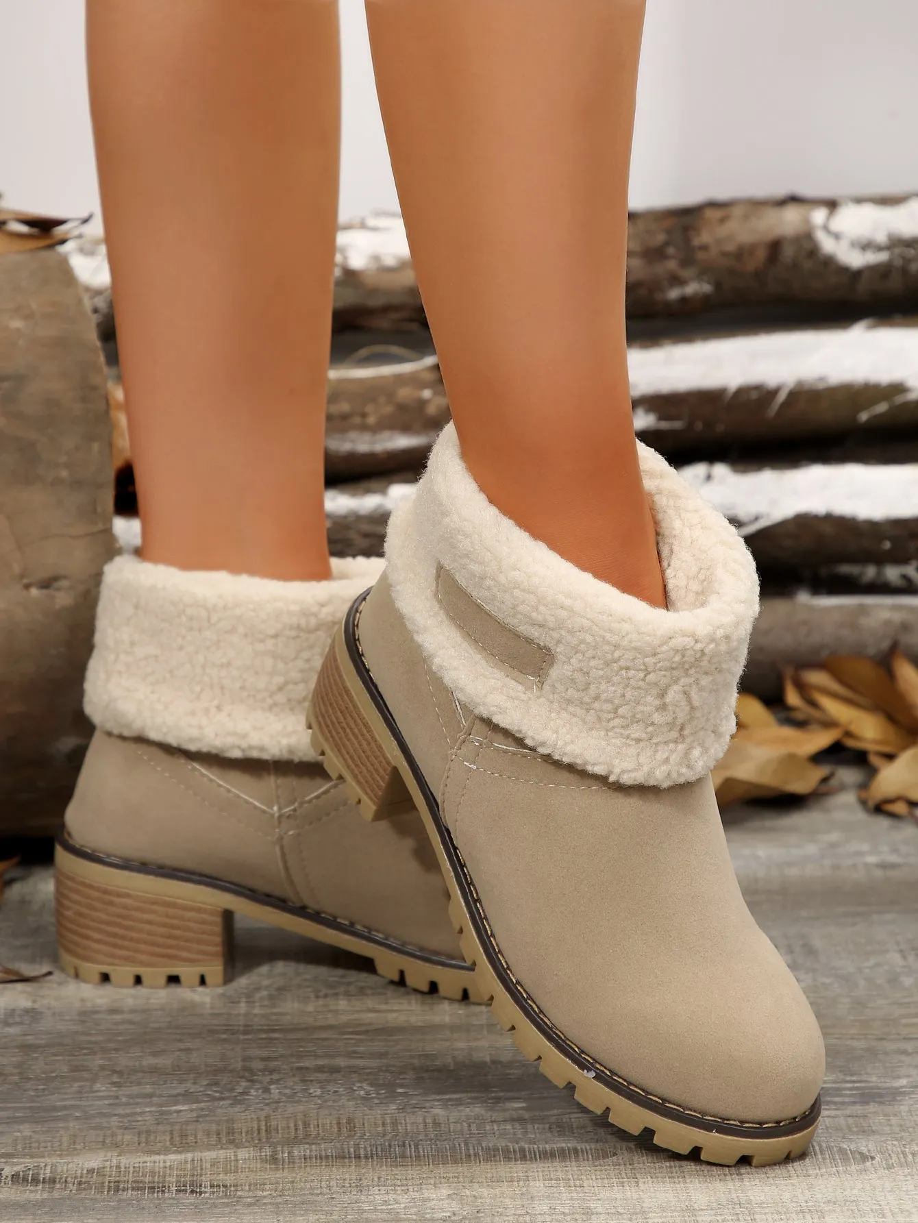 Thermal Fuzzy Block Heel Boots