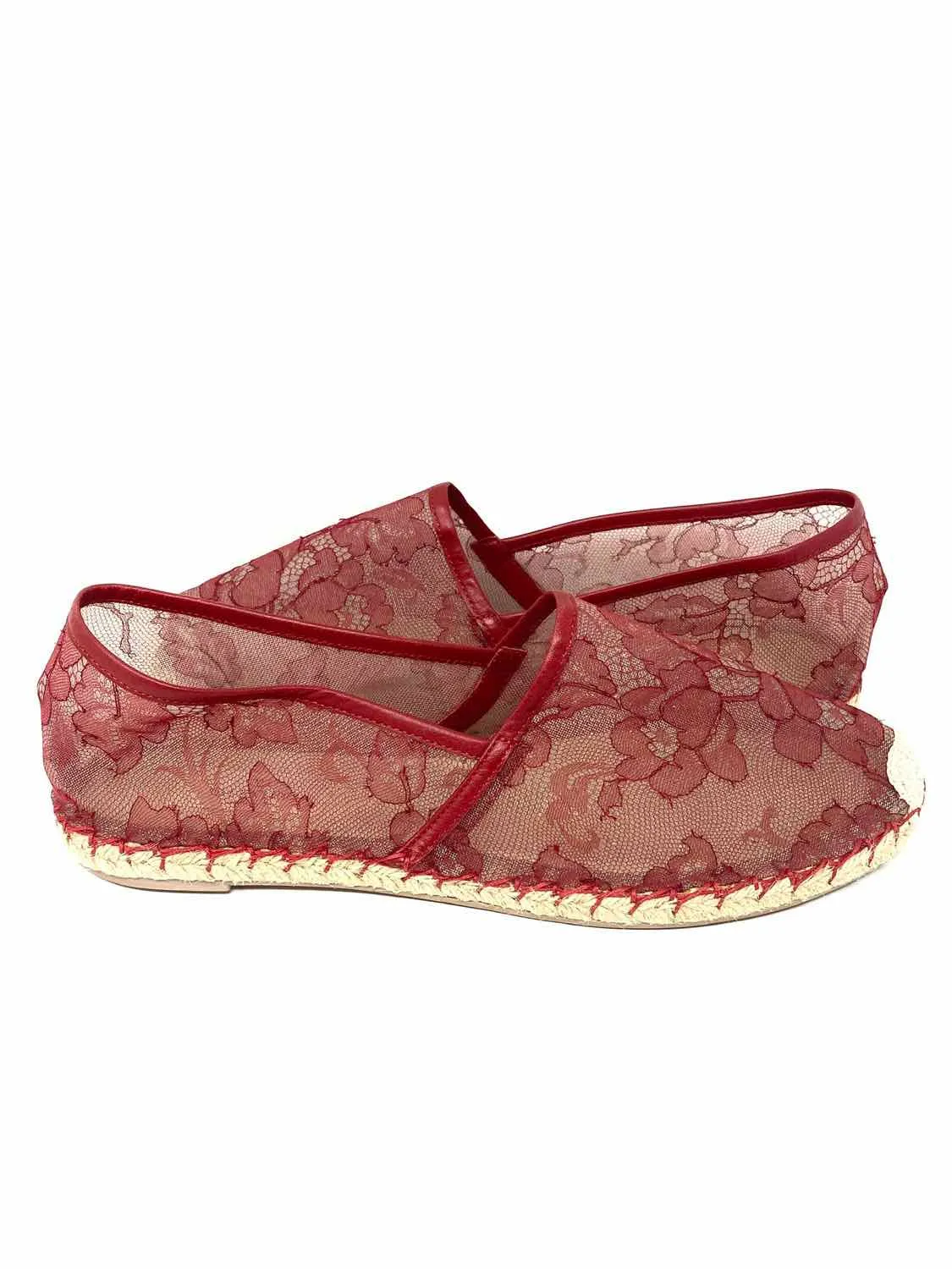 VALENTINO GARAVANI Women's Red/Beige Espadrille Lace Size 40/10 Flats