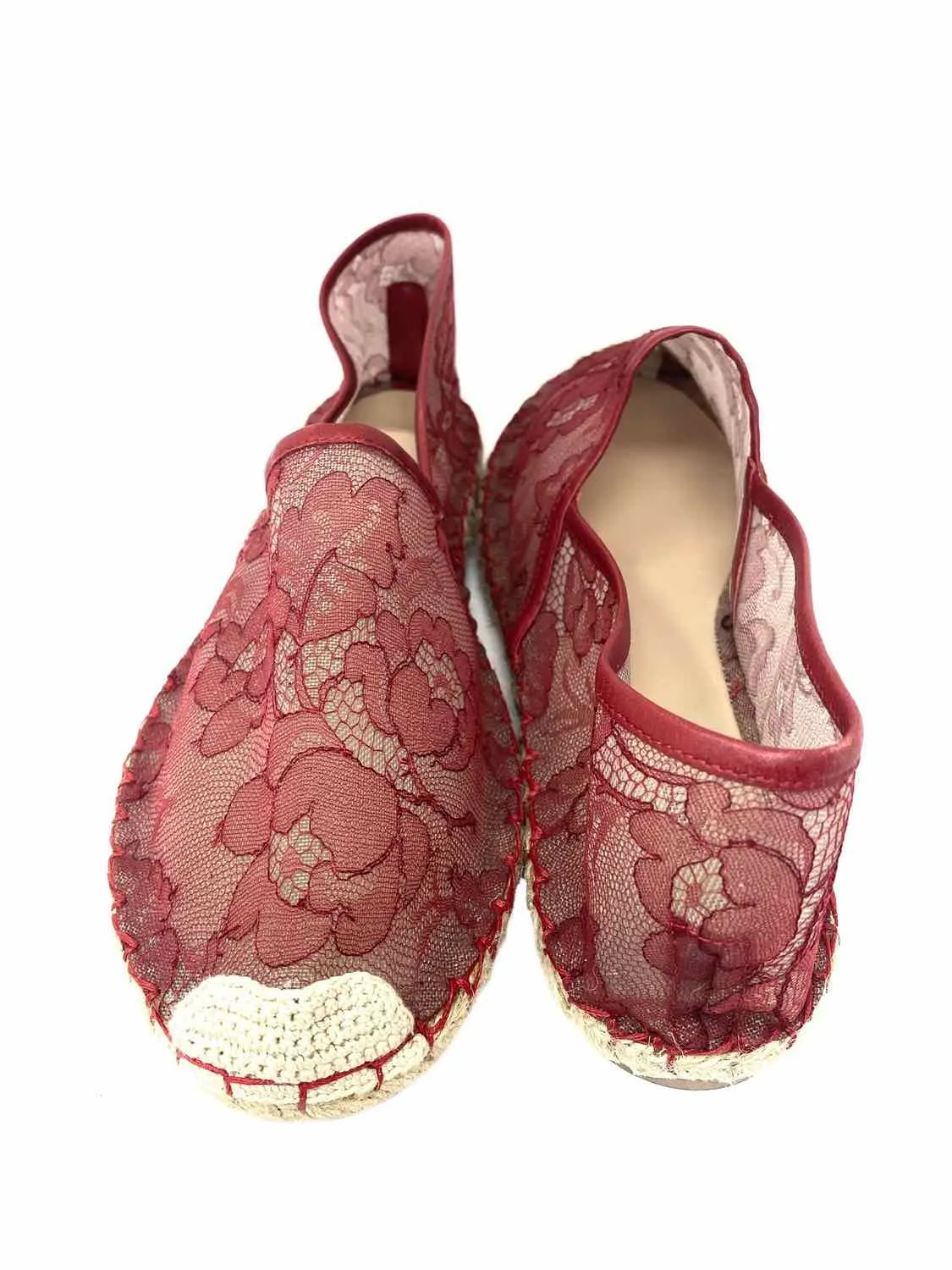 VALENTINO GARAVANI Women's Red/Beige Espadrille Lace Size 40/10 Flats