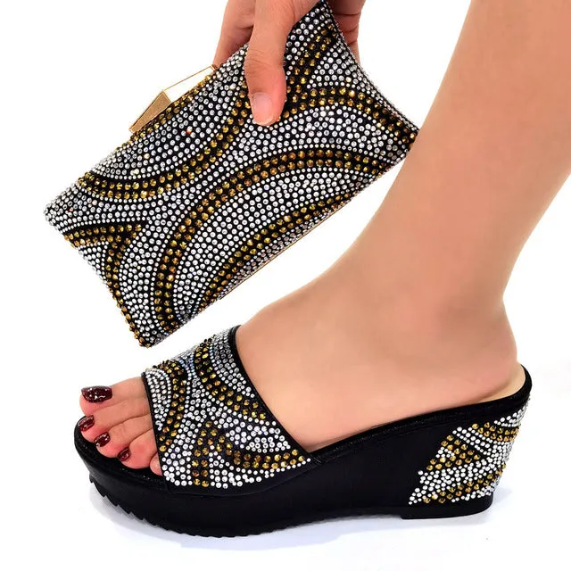 VENUS CHAN Chic Wedge Shoes with Matching Bag