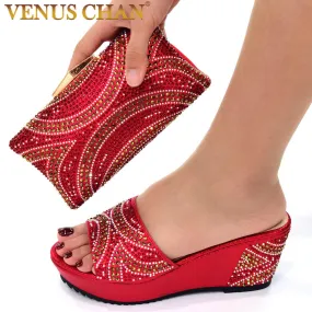 VENUS CHAN Chic Wedge Shoes with Matching Bag