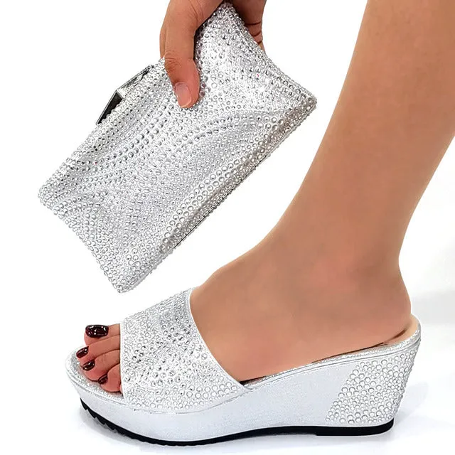 VENUS CHAN Chic Wedge Shoes with Matching Bag