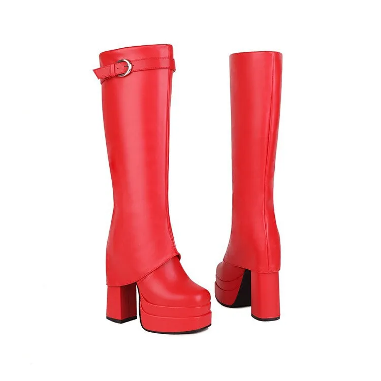 Waterproof Platform Chunky High-heeled Knee Length Boots