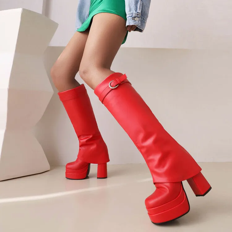 Waterproof Platform Chunky High-heeled Knee Length Boots