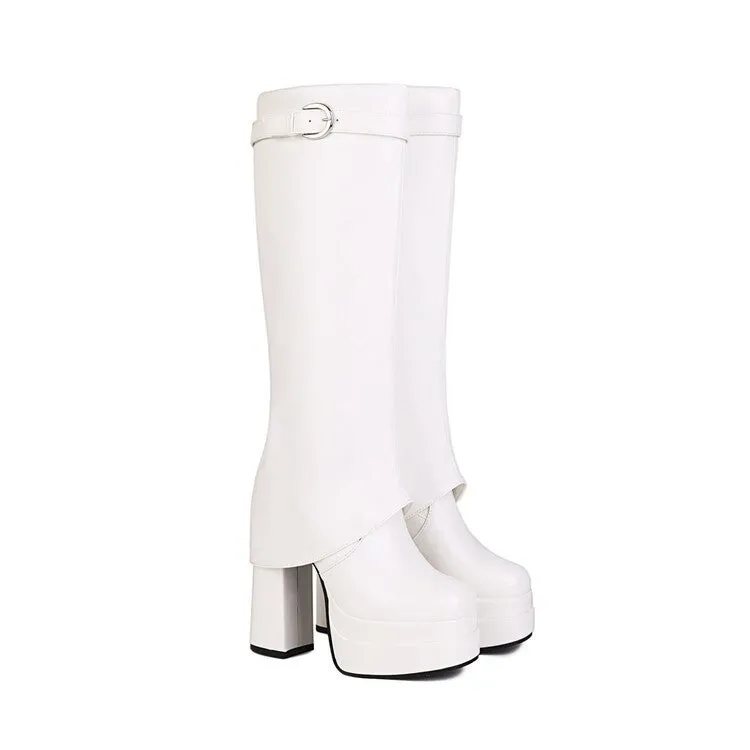 Waterproof Platform Chunky High-heeled Knee Length Boots