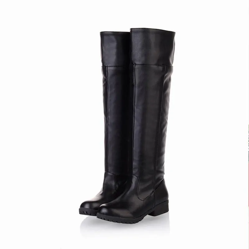 Women knight square chunky heel platform knee high boots