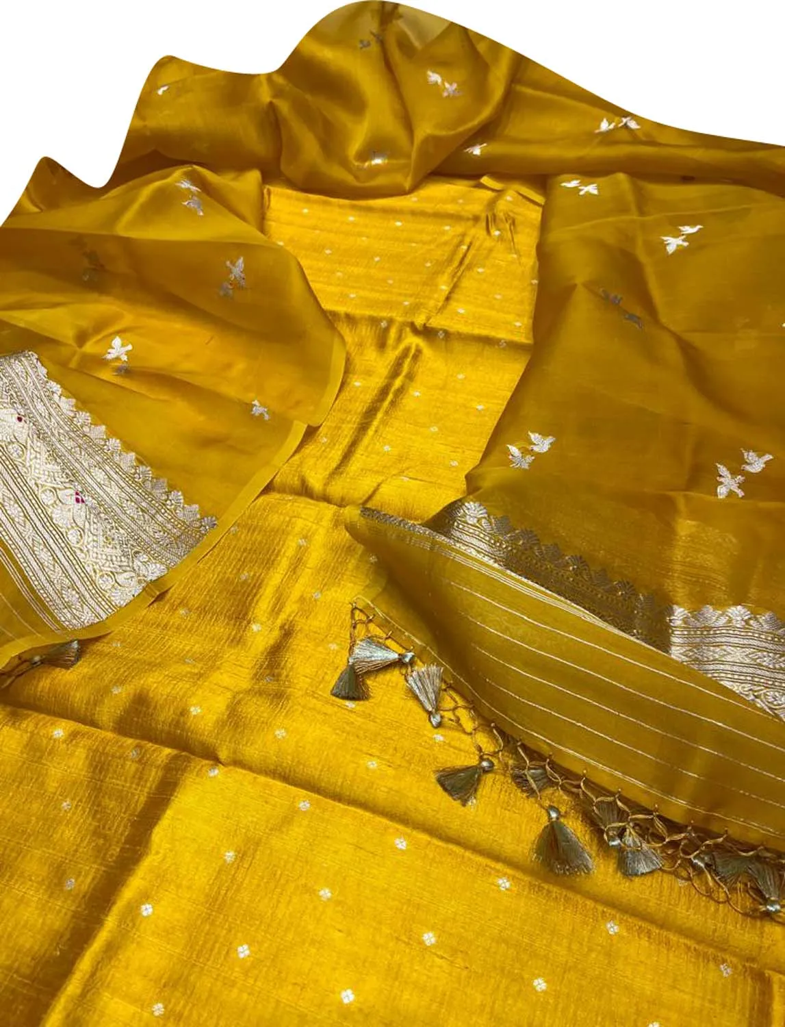 Yellow Banarasi Silk Suit Set with Organza Dupatta