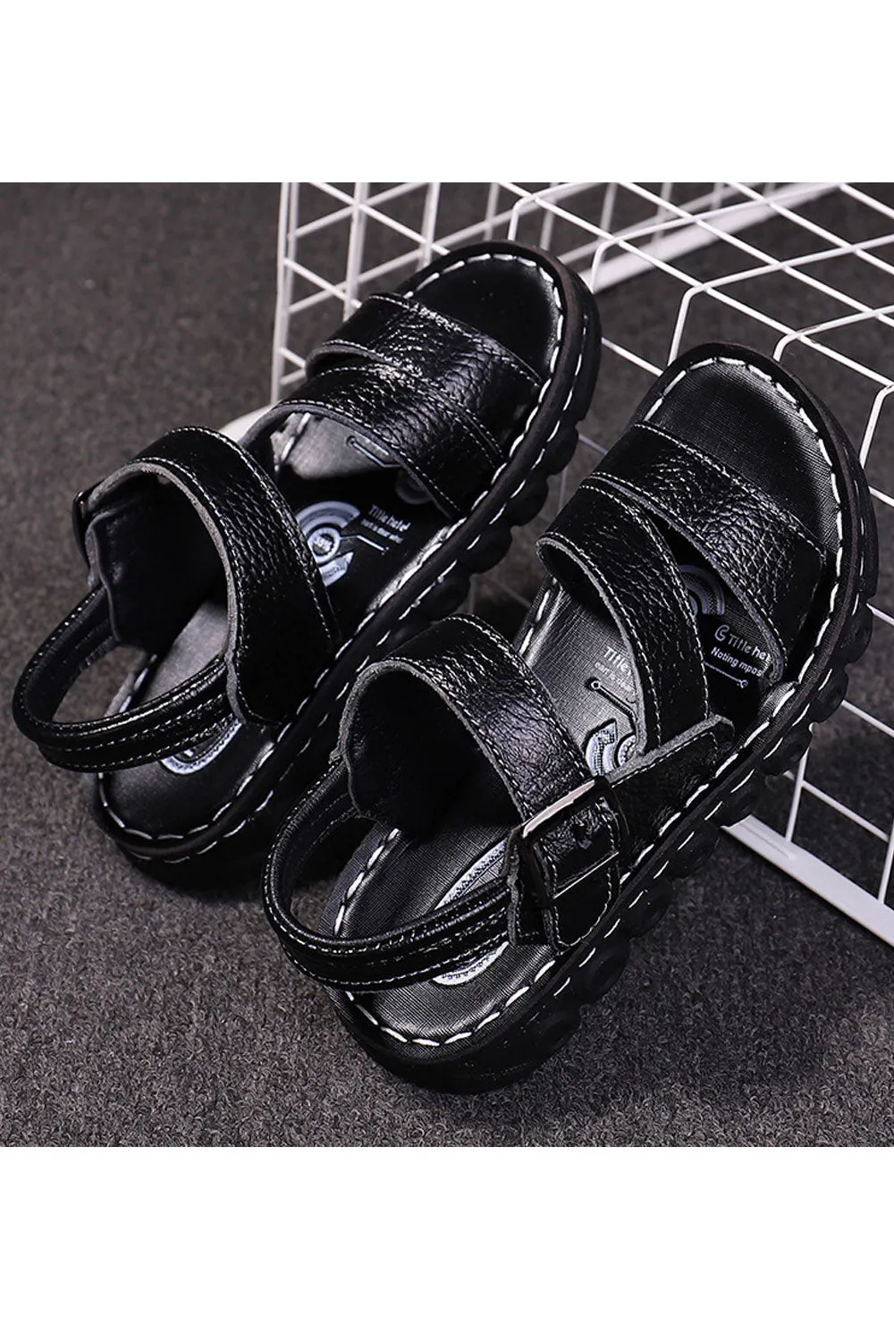 Youth Boys Flat Bottom Lightweight Strap Belt Solid Colored Sandals-YBSD108279